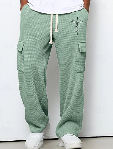  Homme Jogging Cargo Joggings Pantalons Pantalon de survêtement droit Pantalon gaufré Cordon de serrage Avec Poches Taille Élastique Croix Confort Doux Occasionnel Quotidien Extérieur Mode Style