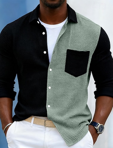  Homme Chemise Chemise gaufrée Chemise Décontractée Chemise Boutonnée Bleu Marron Vert manche longue Uni Revers Occasionnel Quotidien Bloc de Couleur Vêtement Tenue Mode Moderne Occasionnel