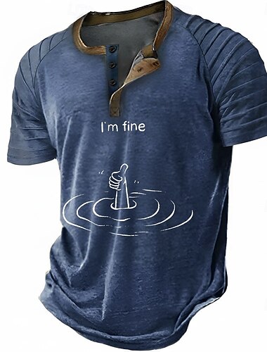  Pánské Legrační gesta I'm Fine Tričko Henley Raglánové tričko Krátký rukáv Módní Designové Na běžné nošení Venkovní Dovolená Ležérní Léto Celý rok Černá Modrá Šedá Khaki Henley Collar Henley Tričko