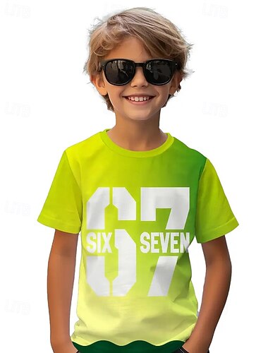  Unisex Gutt 3D Grafisk Fargegradering Morsom slang 67 T skjorte T-skjorte Kortermet 3D-utskrift Sommer Vår Sport Mote Gatemote Barn 4-12 år Crew-hals utendørs Avslappet Daglig Normal