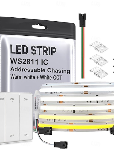  DC24V COB CCT IC adressierbarer LED-Streifen FCOB CCT WS2811 IC Lauflicht, hohe Dichte, abstimmbar 3000K-6000K CRI 90 IP30 LED-Band für DIY-Innendekoration (optionaler SPI-Controller)