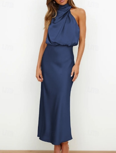  Damskie Sukienka midi Długa sukienka sukienka maxi Satynowa sukienka Sukienka na studniówkę Sukienka na imprezę Elegancja Moda Nowoczesny Wieczorna impreza Impreza Specjalne okazje Regularny Szczupła