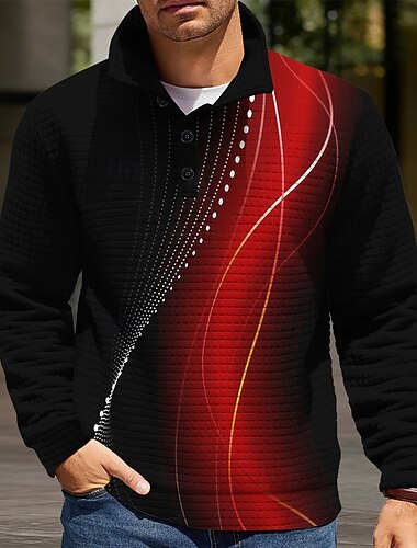  Hombre Geométrico Waffle Sudadera Diario Clásico Casual Escote Chino Exterior Hogar Trabajo Regalo Azul Piscina Rojo Verde Trébol Gris Botones Otoño Invierno Diseñador S M L XL XXL XXXL