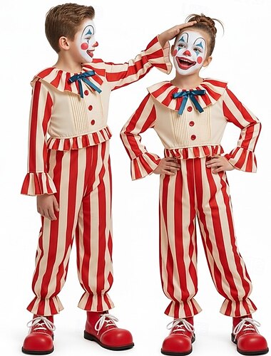  Joker Klovn Karneval Kostume Flyverdragt Klovn i en kornmark Skræk Skræmmende kostume Børne Unisex Drenge Pige Halloween Karneval Fest Nemt karnevalskostume Klæd dig ud