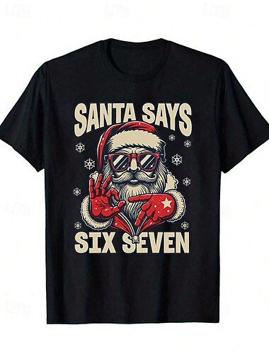  Bomull Jul Barn Gutt Svart Hvit Grafisk julenissen Morsom slang 67 T skjorte Bluse Crew-hals Kortermet utendørs Hverdag Mote Gatemote Designer Printer Sommer