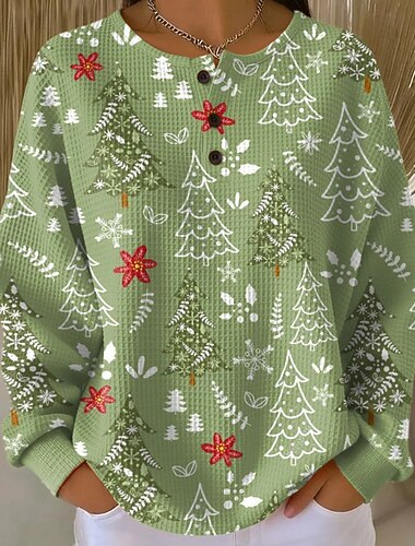  jul damegenser jul elegant mote sportsklær langermet rund hals vanlig topper hjem arbeid gate knapper mørkerød rød grønn rød hvit vår høst vinter