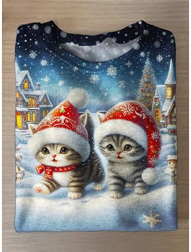  Natale Per donna Maglietta Grafico Animale Albero di Natale Vintage Moda Elegante Manica Lunga Girocollo Top Regolari Quotidiano Weekend Stampato Bianco Vino Rosso Blu Marrone Autunno Inverno