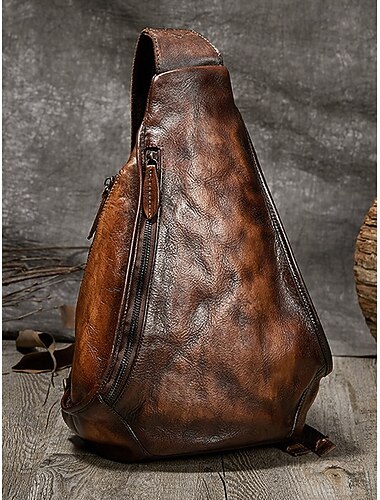  Unisex vintage-ryggsekk i ekte skinn – allsidig design med flere fargealternativer og separat skulderrem med glidelås, ideell for både fritids- og utendørsbruk