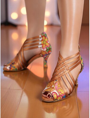  Holografiske latinske hæle med remme til damer - professionelle ballroom-sko med åben tå og højglansdesign til dansere