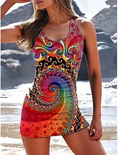  Tankini 2 pièces pour femmes froncé avec jupe jupe bohème 3D floral vêtements de plage de vacances maillots de bain à col rond sans manches