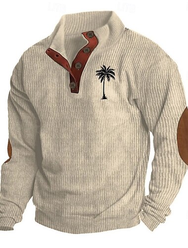  בגדי ריקוד גברים טרנינג שחור לבן פול חום חאקי צווארון עומד(סיני) עֵץ טלאים דפוס ספורט וחוץ יומי חגים קורדורוי פוליאסטר סגנון רחוב בסיסי יום יומי אביב סתיו ביגוד קפוצ'ונים חולצות טריקו