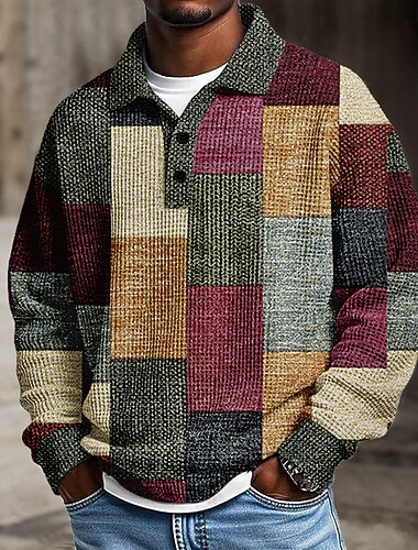  Ανδρικά Συνδυασμός Χρωμάτων Πόλο Με Υφή Μακρυμάνικο Μπλουζάκια πόλο Πέτο Καθημερινό Σχολείο Ένδυση γυμναστικής και άθλησης Καθημερινά Ρούχα 3D εκτύπωση Άνοιξη Φθινόπωρο Χειμώνας