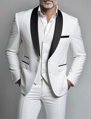  Муж. Блейзер + жилет + брюки Блейзер Костюмы Бизнес Коктейльная вечеринка Свадебные прием 3 предмета Мода На каждый день Весна Осень Полиэстер Контрастных цветов Карман Пуговицы Удобный