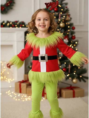  Déguisements de monstre vert en fourrure, costumes de cosplay pour enfants et filles, Noël, Halloween, carnaval, veille de Noël, soirée pour adultes &Soirée du Nouvel An