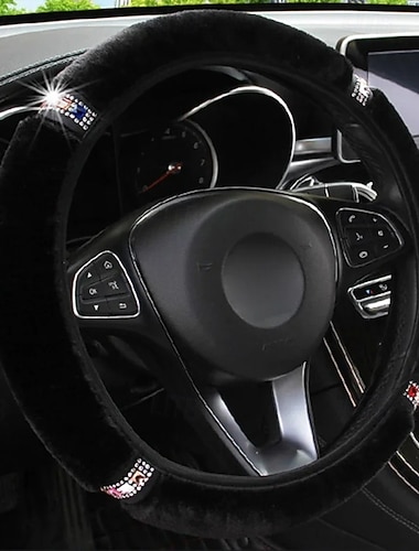 Zimní módní diamantový potah na volant do auta univerzální měkký plyšový potah na volant do auta s kamínky v průměru 37-38 cm, interiérové doplňky, potah na řízení, styling auta