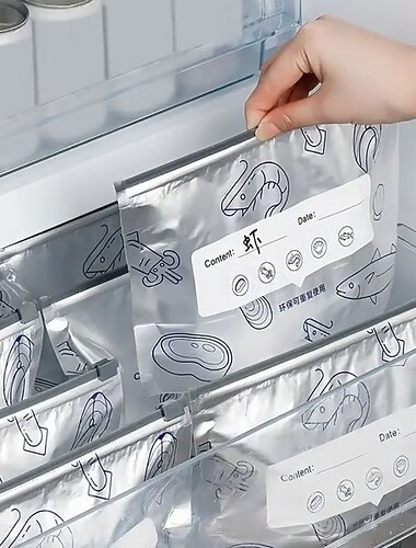  uudelleenkäytettävät alumiinifoliosta suljettavat säilytyspussit, 2025 uutta uudelleensuljettavaa tyhjiövetoketjullista pussia ruoalle, seisomaan suljettavat foliosta suljettavat pussit etiketillä ja