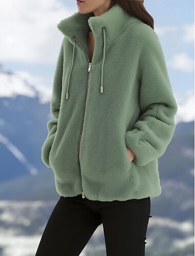  Γυναικεία Χειμερινό παλτό Παλτό γούνα Διατηρείτε Ζεστό Άνετο Κορδόνι Φερμουάρ Κομψό Χνουδωτό Καθημερινό Συμπαγές Χρώμα Σπίτι Causal Κοντό Όρθιος Γιακάς Κανονικό Μακρυμάνικο Εξωτερικά ενδύματα