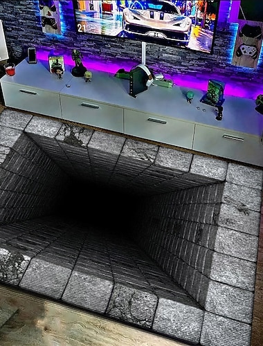  Tapis moquette illusion optique 3D piège visuel tapis de sol antidérapant design vortex trou sans fond pour porte entrée salle de bain escaliers intérieur extérieur terre de diatomées rapide sèche et