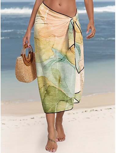  Damen Cover-Up Badeanzug mit Rock Wickelrock Urlaub Vintage Ombre Ärmellos Badeanzüge