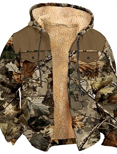  رجالي مموه تمويه الصوف قبعة Jacket كنزة موضة كوول يوميا ريترو خمر مع قبعة الأماكن المفتوحة الصيد بني كاكي خضار العسكري سحاب جيب الخريف الشتاء مصمم S M L XL XXL XXXL