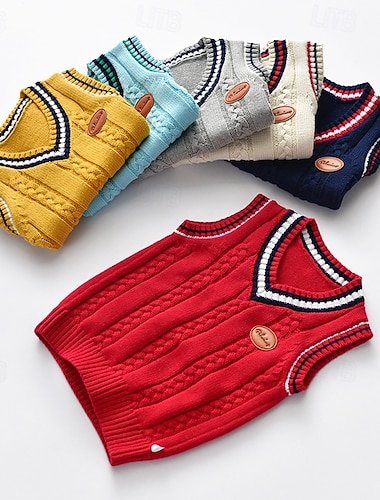  Dzieci Dla obu płci Sweter sweter Kolorowy blok Bez rękawów Zatrzymujący ciepło Na zewnątrz Moda Żółty Jesień Odzież 4 lata +