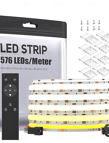  FCOB COB LED-Streifen, flexibel, hohe Dichte, 5 m (16,4 ft), 640 LEDs/m, einstellbare Farbtemperatur 3000K-6000K, Farbwiedergabeindex CRI 90, dimmbar, für Schlafzimmer, Küche, Innendekoration, DC 24V