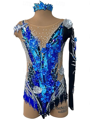  rytminen voimistelupuku naisten tyttöjen luistelupuku voimistelupuku värjäys erittäin elastinen ammatillinen kilpailuluisteluasu kristalli/strassi pitkähihainen luistelu