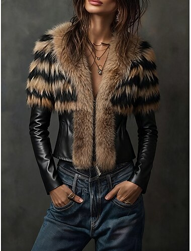  Γυναικεία Jeci Piele Γούνινα Δερμάτινα Μπουφάν Διατηρείτε Ζεστό Άνετο Τσέπη Μοντέρνα Καθημερινό Ταινία Διακοπές Δρόμος Causal Καθημερινά Ρούχα Κοντό Λαιμόκοψη V Κανονικό Μακρυμάνικο Εξωτερικά ενδύματα