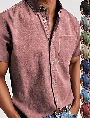  Homme Chemise Chemise d'été Chemise Décontractée Chemise de Plage Chemise Boutonnée Rose Claire bleu marine Bleu Manche Courte Couleur Unie Revers Occasionnel Quotidien Avec Poches Vêtement Tenue