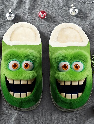  Kerstmonsterpantoffels voor heren - leuk groen monsterontwerp, warme winterpantoffels voor kerstfeestjes, cadeau-ideeën voor de feestdagen en gezellig comfort