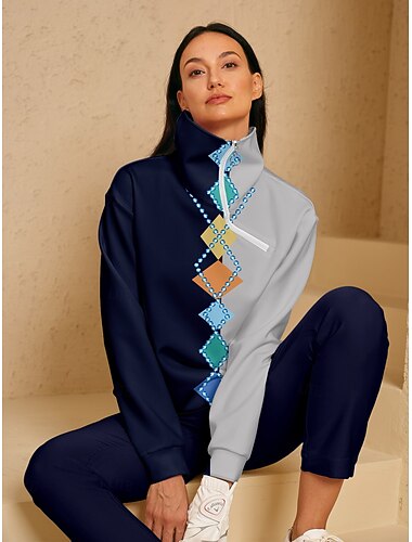  Dame Genser for genser Blå Langermet Topper Dame golfantrekk Klær Antrekk Bruk klær