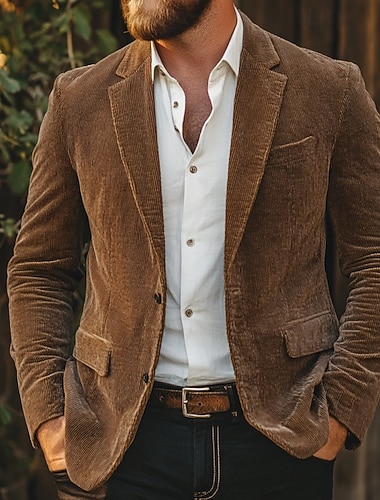  Miesten Vakosamettitakki Lovikaulus Muoti Klassinen Vapaa-aika Yhtenäinen Blazer Ruskea khaki Tumman sininen Räätälöity istuvuus Yksiriviset kaksinappia