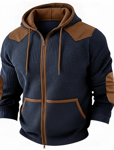  Herren Kapuzensweatshirt Waffle Kapuzensweatshirt Pullover Kapuzensweatshirt Schwarz Marineblau Grau Mit Kapuze Einfach Kängurutasche Sport & Outdoor Lässig Täglich ohne Druck Streetwear Cool