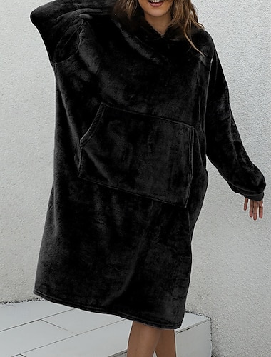  Damen Schlafanzug Freizeitkleidung Lässig Tragbarer Decken-Hoodie Einfarbig Tasche Urlaub Heim Täglich Langarm Kapuzenpullover Schwarz Rosa Rote Dunkelgray Herbst Winter überdimensional