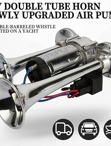  treinmodel fluitje super luide dubbele buis claxon luchthoorn kit dubbele buis claxon met luchtcompressor geschikt voor elk 12v voertuig super luide auto claxon kit. geschikt voor campers suv's