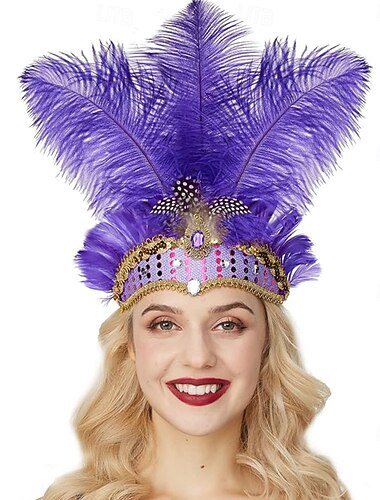  Karneval 2026 Rio Karneval Samba Tilbehør Lilla Strutsfjær Hodeplagg Kvinner - Paljetter Rhinestone Hodeplagg - Mardi Gras Karneval Showgirl Kostyme Brasil Festival Opptreden Kostyme