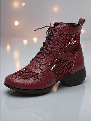  Damskor i meshläder med snörning - lätta, andningsbara skor för professionella ballroom-/latin-dans med dragkedja på sidan för damers prestationsträning