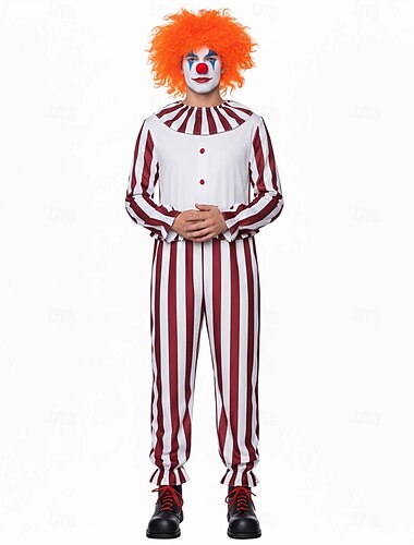  Joker Clown Carnaval Costume Combinaison Clown dans un champ de maïs Horreur Déguisement effrayant 白色                                              红色 Rayé Adulte Homme Femmes Halloween Carnaval