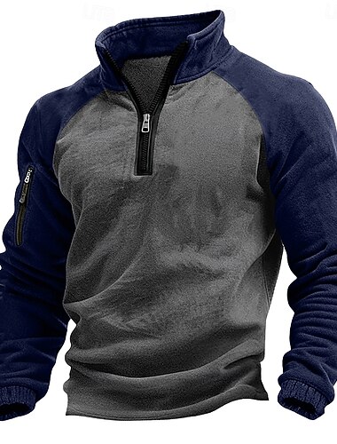  Homens Estacionar Moletom com zíper Moletom Tático Azul Verde Cáqui Café Colarinho Clerical Meio Zíper Tecido Patchwork Bolsos Bloco de cor Desportos e Ar livre Esportes Streetwear não imprimível