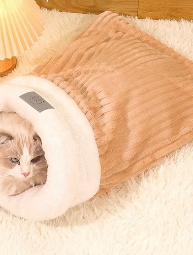  Katzenschlafsack für Wohnungskatzen, kuschelig weich, wärmend, 360°-Rundum-Sack für Katzen bis 8 kg