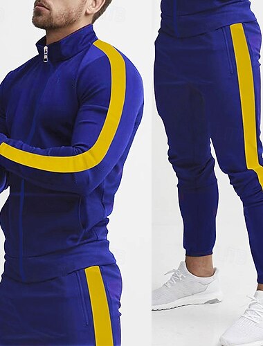  Per uomo Maglia Tuta da Ginnastica Set di abiti Collo alla coreana All'aperto Quotidiano Sportivo Coulisse Con zip Tasca Blocco di colori Giallo Rosso Blu marino Poliestere Abbigliamento sportivo