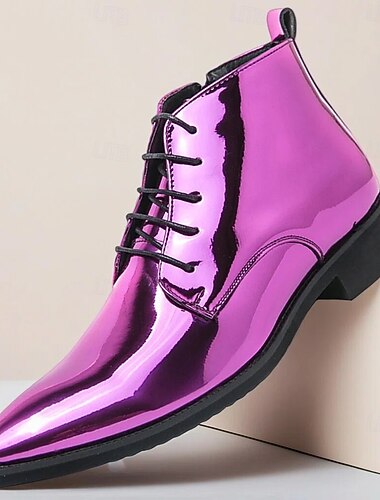  Bottes habillées pour hommes en cuir verni violet - chaussures de luxe pour mariages, soirées et événements chics