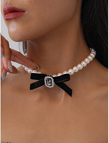  colier tip choker pentru femei cu perle și fundă de catifea roșie - bijuterii vintage elegante pentru petrecere și seară