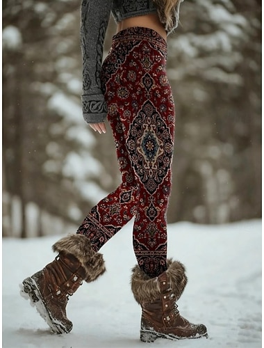  בגדי ריקוד נשים חותלות חופשה וינטאג' סגנון אתני באורך מלא מותניים גבוהים גראפי מופשט הדפסת תלת מימד ייבוש מהיר נשימה רך סטרצ'י (נמתח) חוֹרֶף פול שחור יין אודם אביב סתיו חורף גזרה צרה