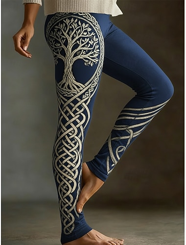  Per donna Vichingo Leggings Leggings comodi Vacanza Vintage Stile Etnico Lunghezza intera Vita Alta Albero Stampa Confortevole Elasticizzato Vacanza Casuale Quotidiano Blu Nero Viola Primavera Autunno