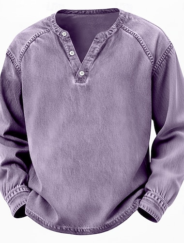  Herren T Shirt Henley Hemd Hemd aus 100 % Baumwolle in Säurewaschung T-Shirt Langarm Einfach Vintage Streetwear Lässig Stückgefärbt Raglanärmel Henley Lässig Heim Straße Herbst Winter Frühling Herbst