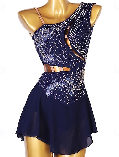  Vestito da pattinaggio artistico Per donna Da ragazza Pattinaggio sul ghiaccio Vestiti Completi Bianco Blu marino scuro Rosso Floreale Scollatura posteriore Retato Elastene Elevata elasticità