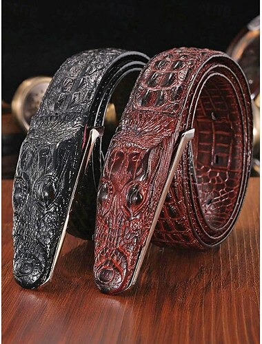  Ceinture pour homme en cuir véritable à motif crocodile, disponible en plusieurs couleurs, élégante et résistante pour les occasions décontractées et formelles.