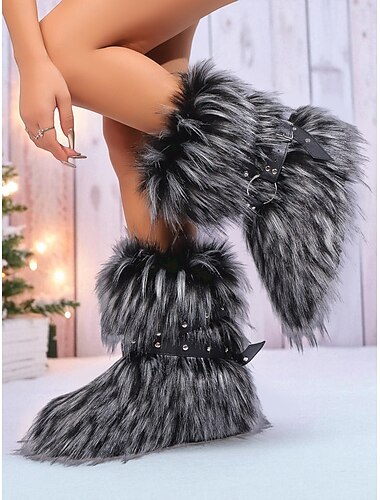  stivali invernali da donna in pelliccia sintetica con dettaglio cintura - comodi &elegante design ispirato ai vichinghi nordici, perfetto per le meraviglie invernali, il Natale e le avventure all'aria