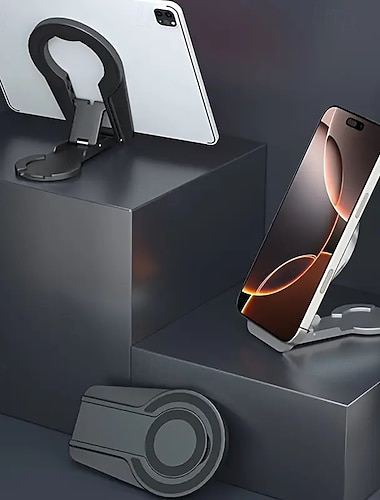  2-pakning ny sammenleggbar lett dobbelsidig magnetisk telefonstativ iPad skrivebordstativ med roterende bærbar nettbrettstativ i tre stillinger justerbart telefonstativ